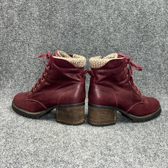 Carlos Santana Gibson Ankle Boots Women's 9.5 Maroon Lace Up Block Heel Booties - Picture 6 of 12